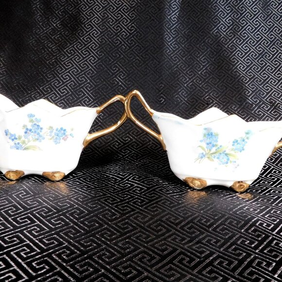Unmarked Blue Floral Sugar Bowl and Creamer # 24397 - Picture 1 of 4